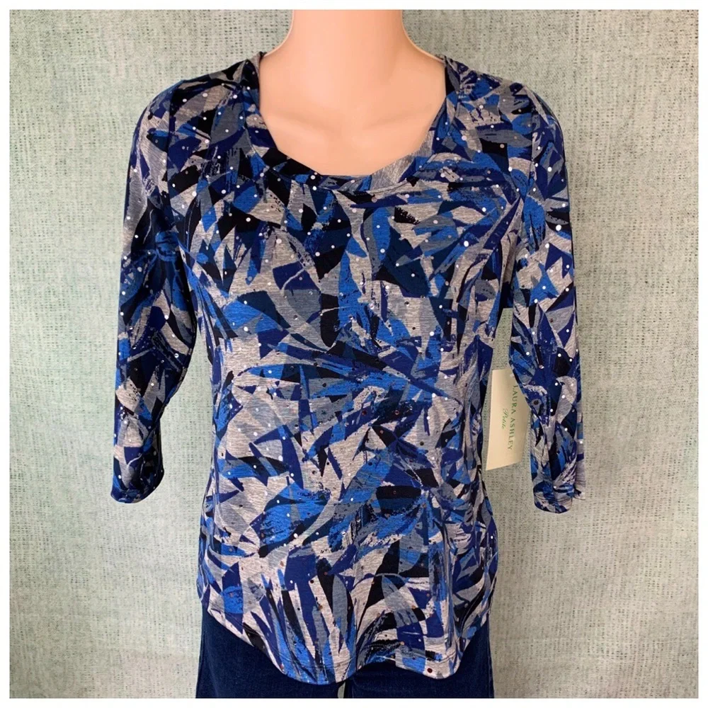 Jewel Simplicity Blue Grey 3/4 Sleeve PS Shirt Top